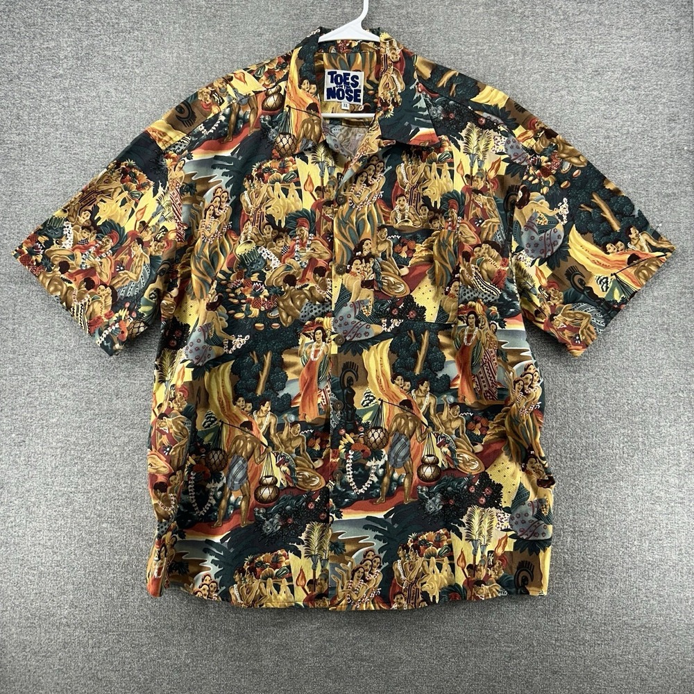 Toes On The Nose Hawaiian Vintage Shirt Men Size XL Short Sleeve Made In USA
